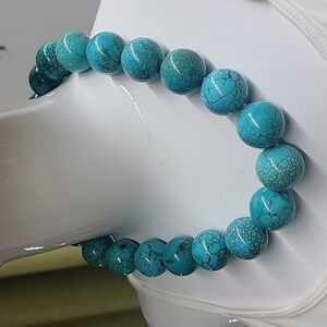 Large Round Turquoise Stone Steel Braided Cord Statement Necklace